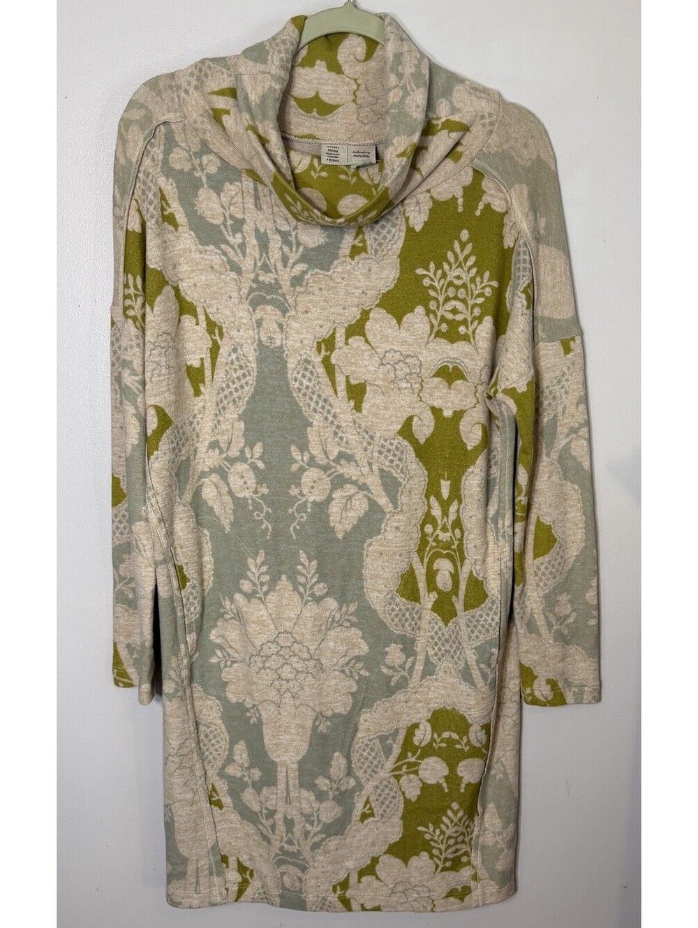 Anthropologie Saturday Sunday Cowl Neck Floral Damask Knit Sweater Dress Small